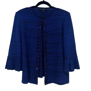 Ming Wang Cobalt Blue Beaded Ruffle Sleeve Blazer Jacket Size Small